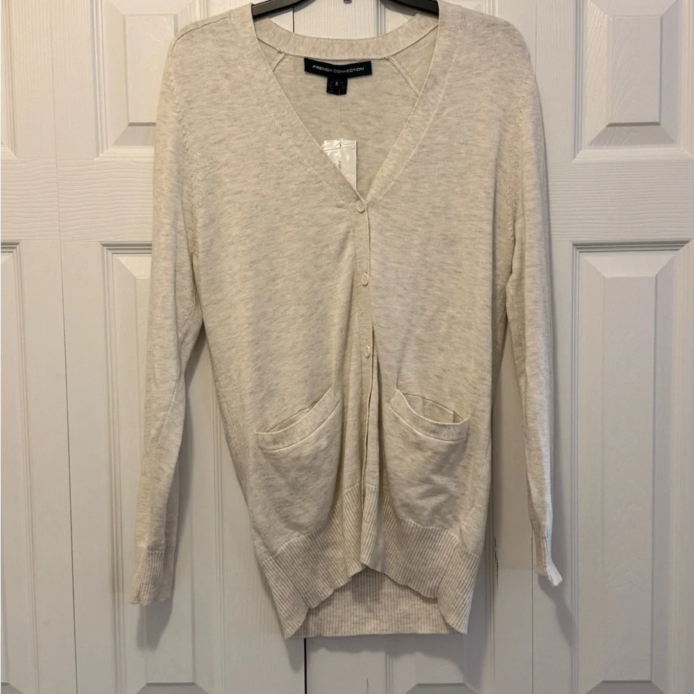 French Connection Cream V-Neck Cardigan Small - Picture 2 of 5